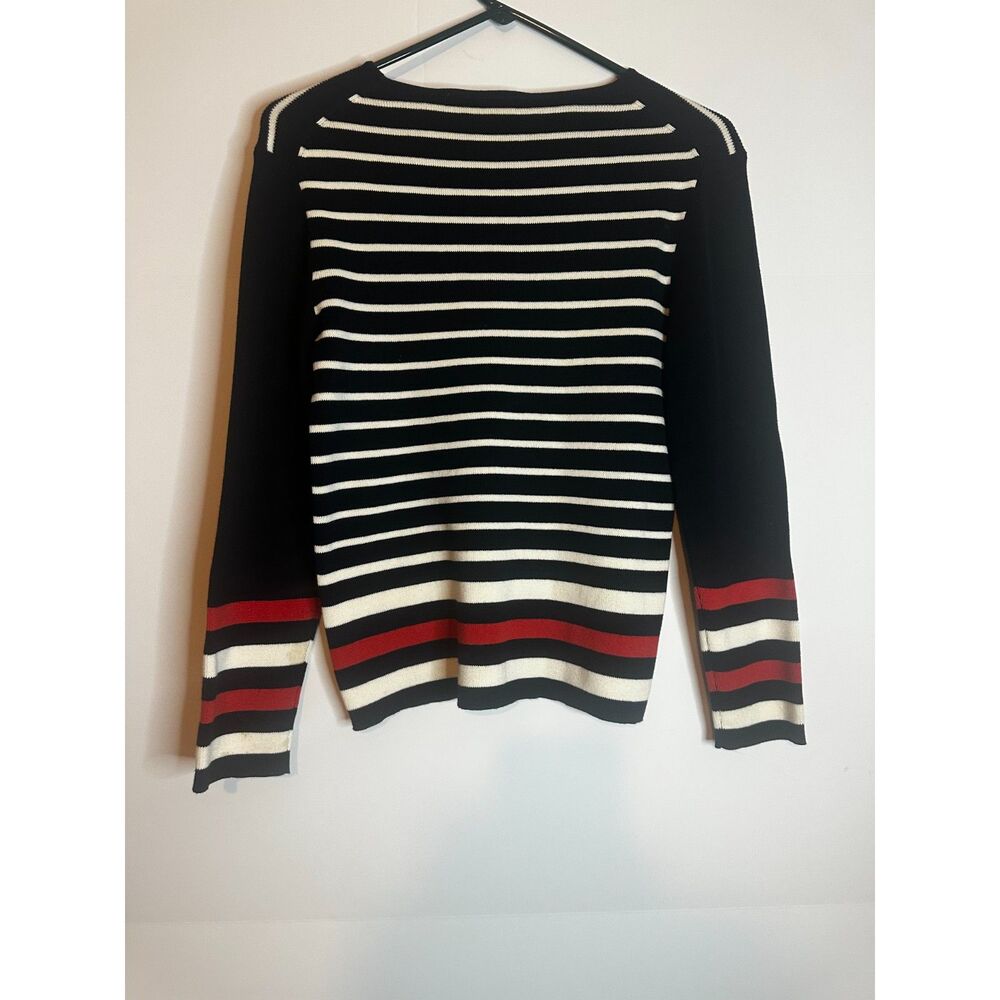 Liz Claiborne LizSport Petite Sweater P Navy Red White Striped Long Sleeve